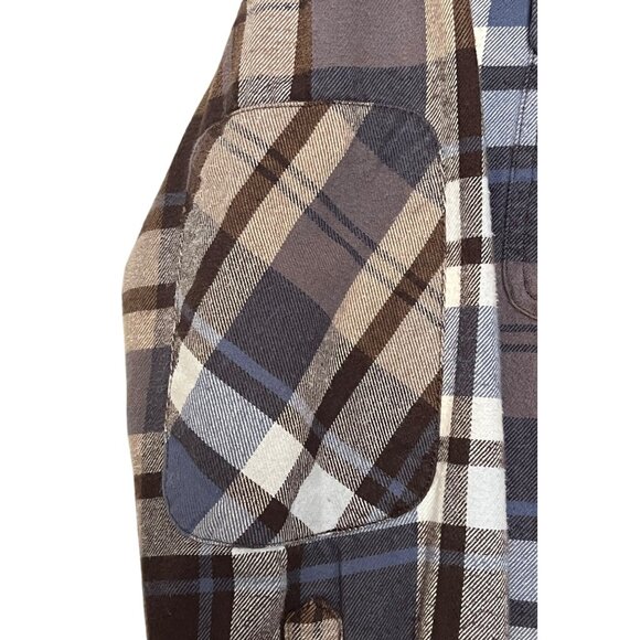 Old Navy Men's Sherpa Shacket Small Plaid Flannel Button-Up Long Sleeve Patch El - Picture 4 of 16